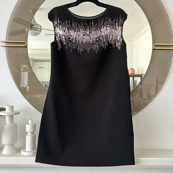 Halston Heritage Black Dress Sheer Sequin Bodice - Picture 1 of 7